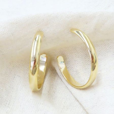C Shape Hoop Earring, Brass 22k yellow gold plated, Handmade jewelry